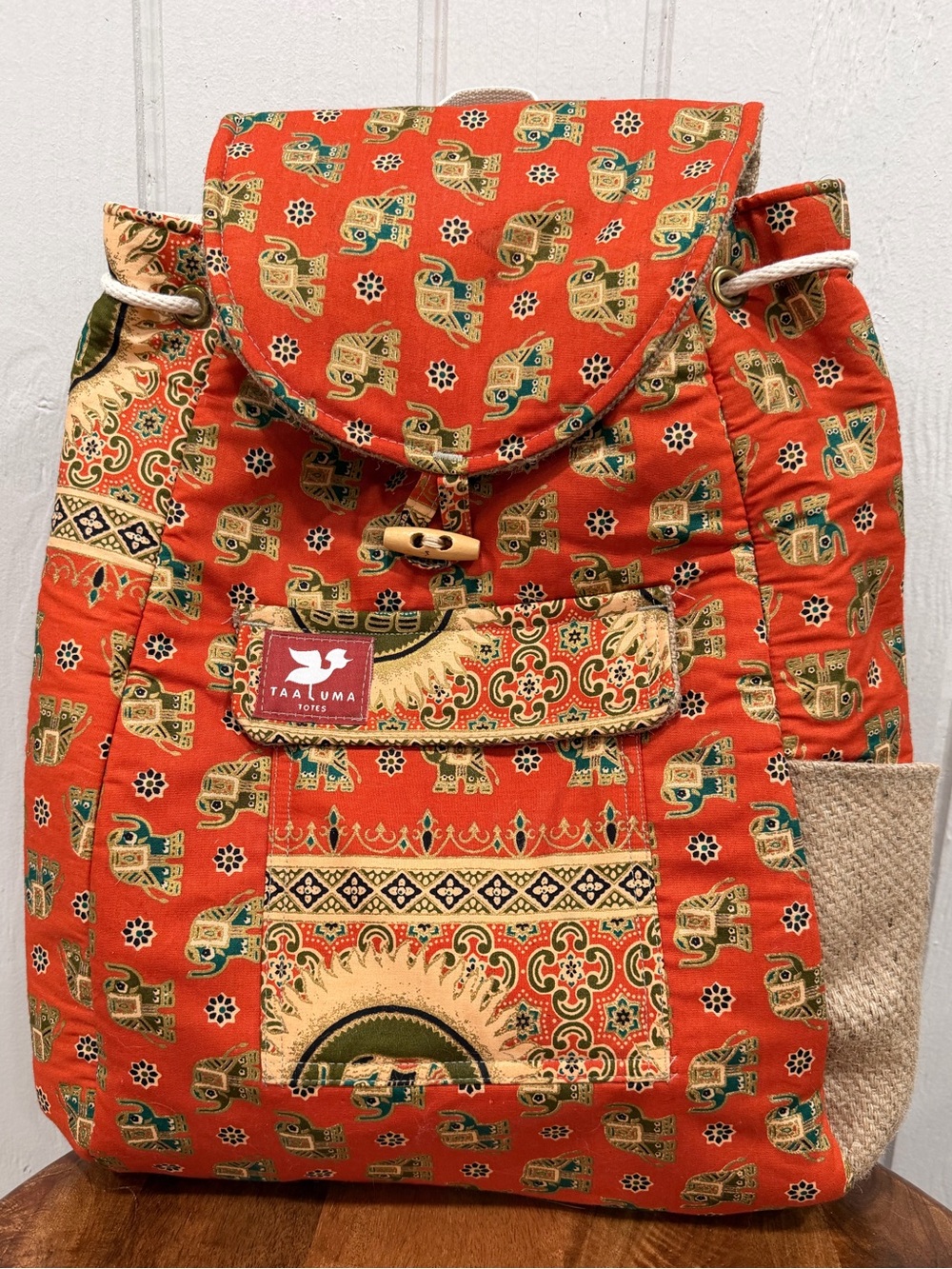 Taaluma Totes Orange Elephant Print Backpack